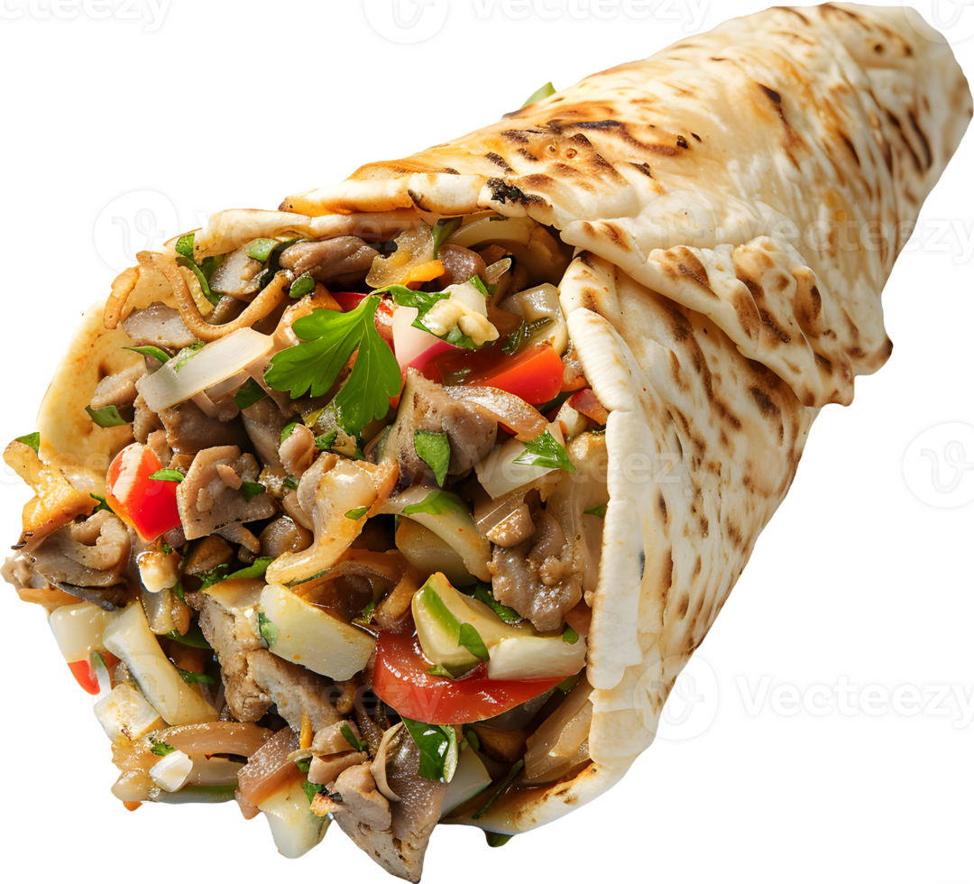 a wrap with meat and vegetables on it png