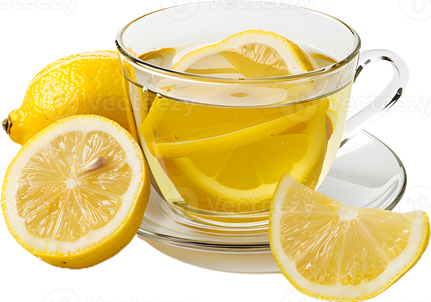lemon juice in a cup with slices of lemon on a transparent background png