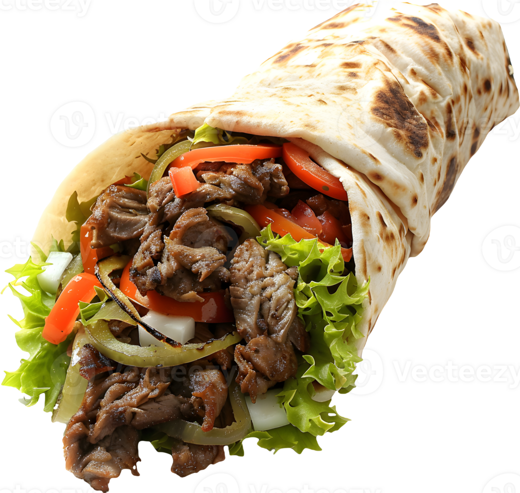 a wrap with meat and vegetables on it png