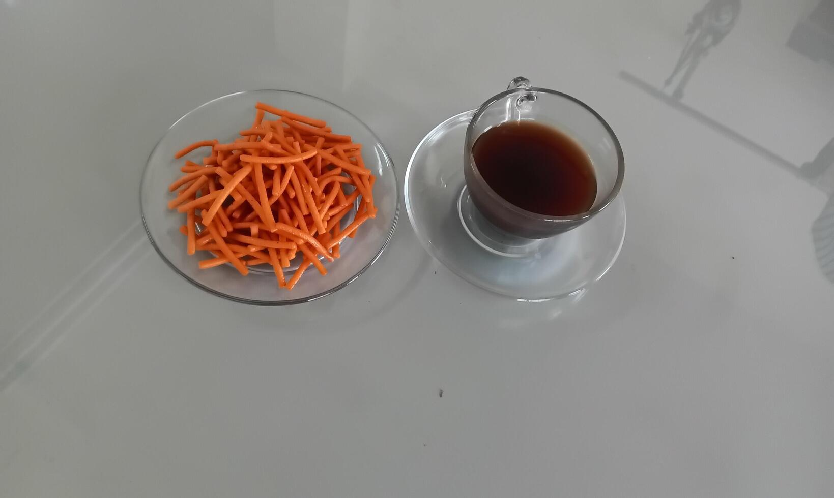 Chicken leg snack with black coffee photo