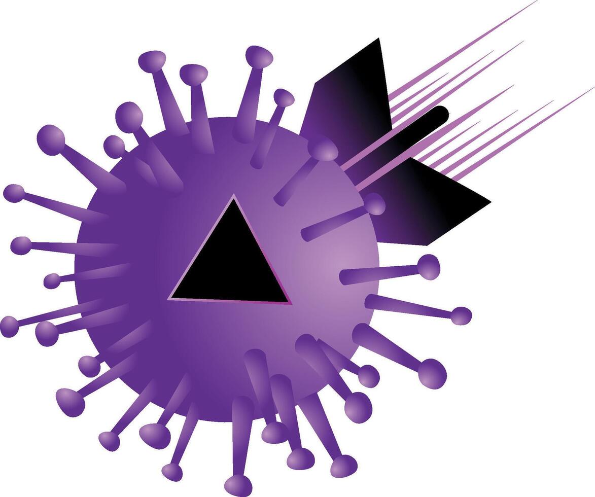 purple bomb shaped molecule flies on white background with yellow play button vector