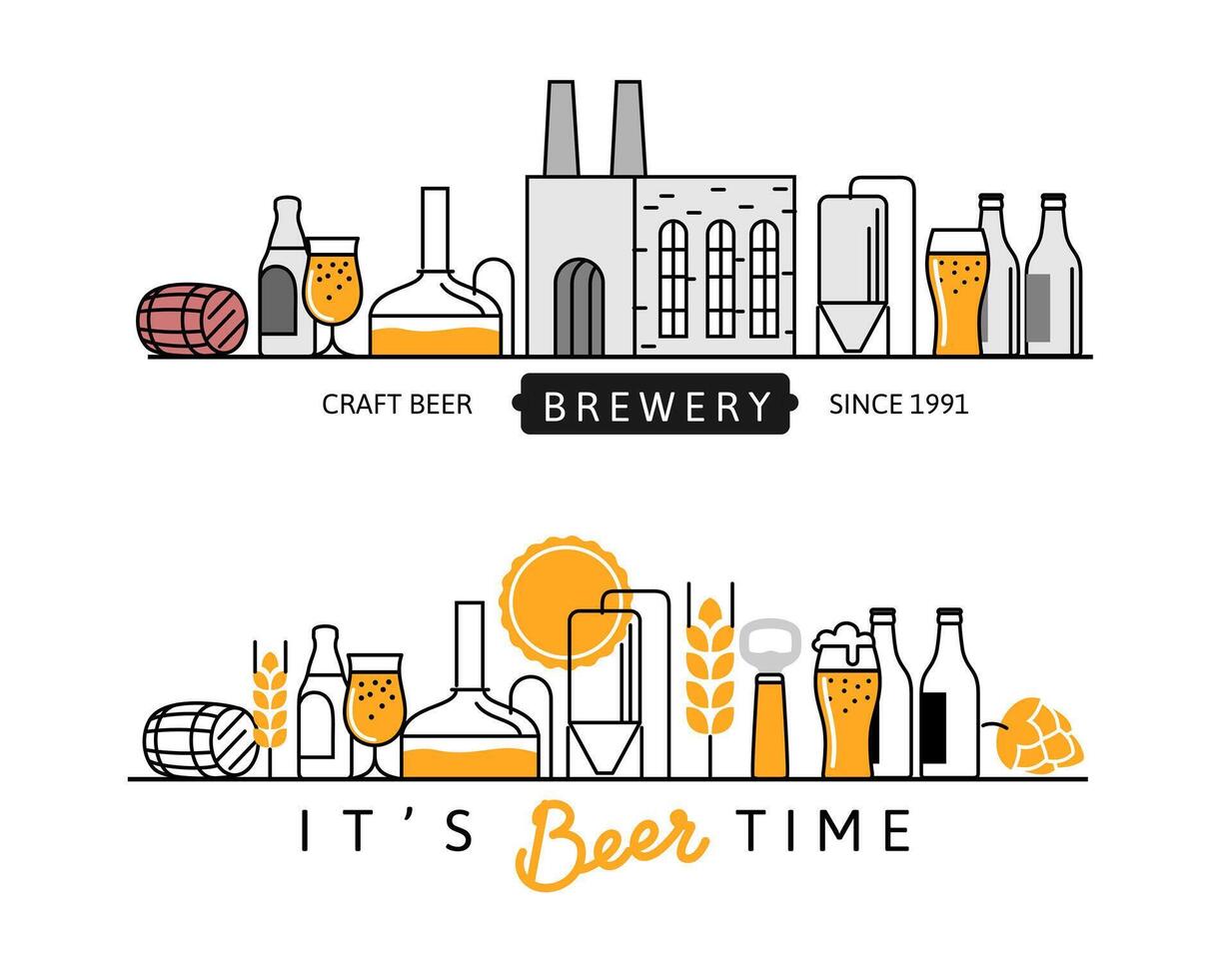 Beer factory production line. Brewery icon vector