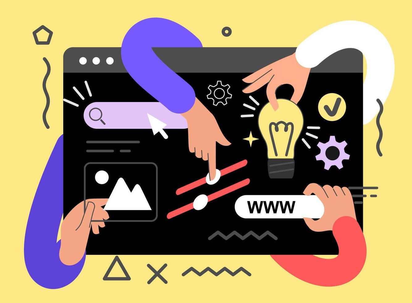 Web page Concept. Use for web page, banner, infographics. Flat illustration editable line. Ui UX design hands vector