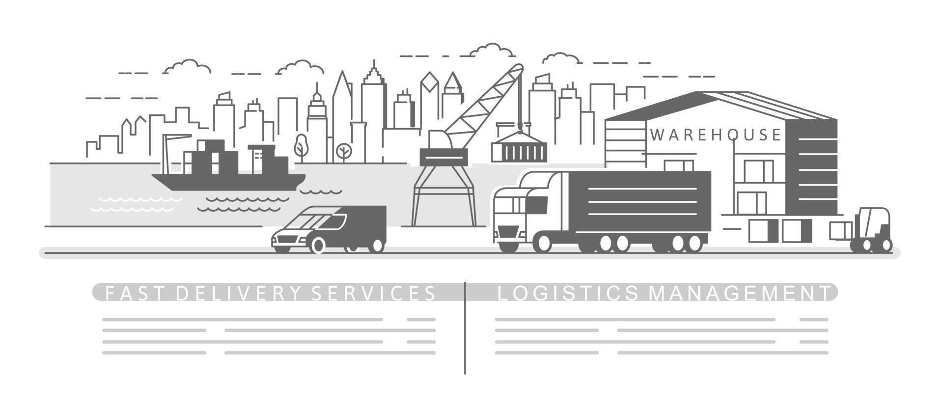 Logistics city business concept. Global service export, import, warehouse transport delivery. vector