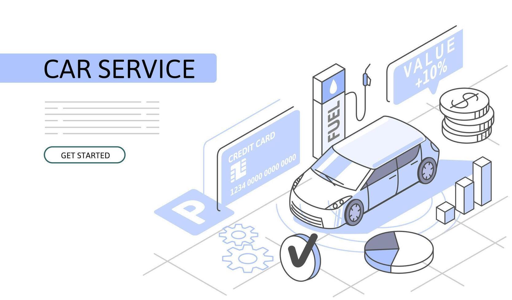 Car service Isometric Concept. Use for web banner, infographics. Flat illustration editable line. vector