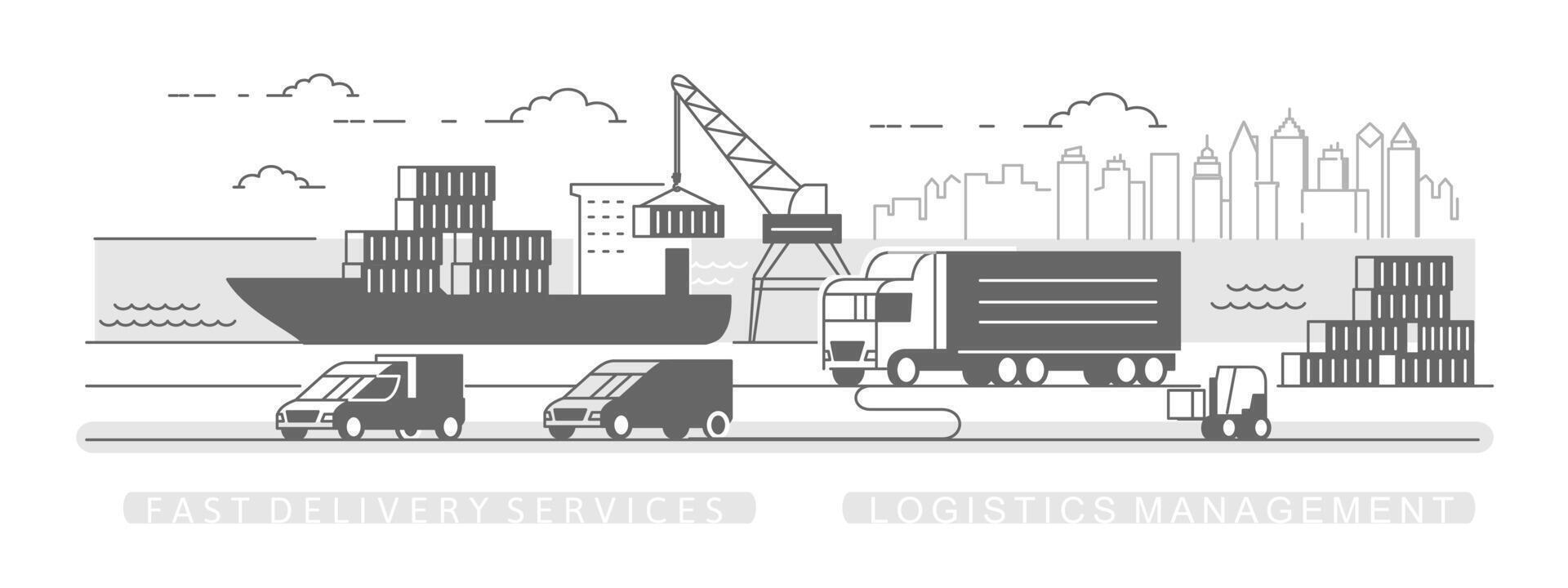 Logistics company, delivery truck line. vector