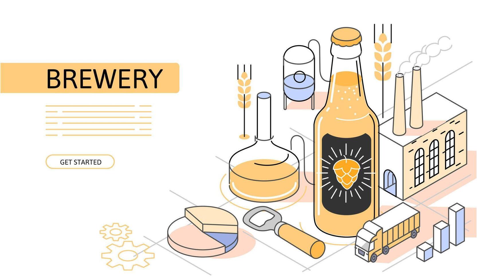 Beer Isometric Concept. Use for web page, banner, infographics. Flat illustration editable line. Brewery vector