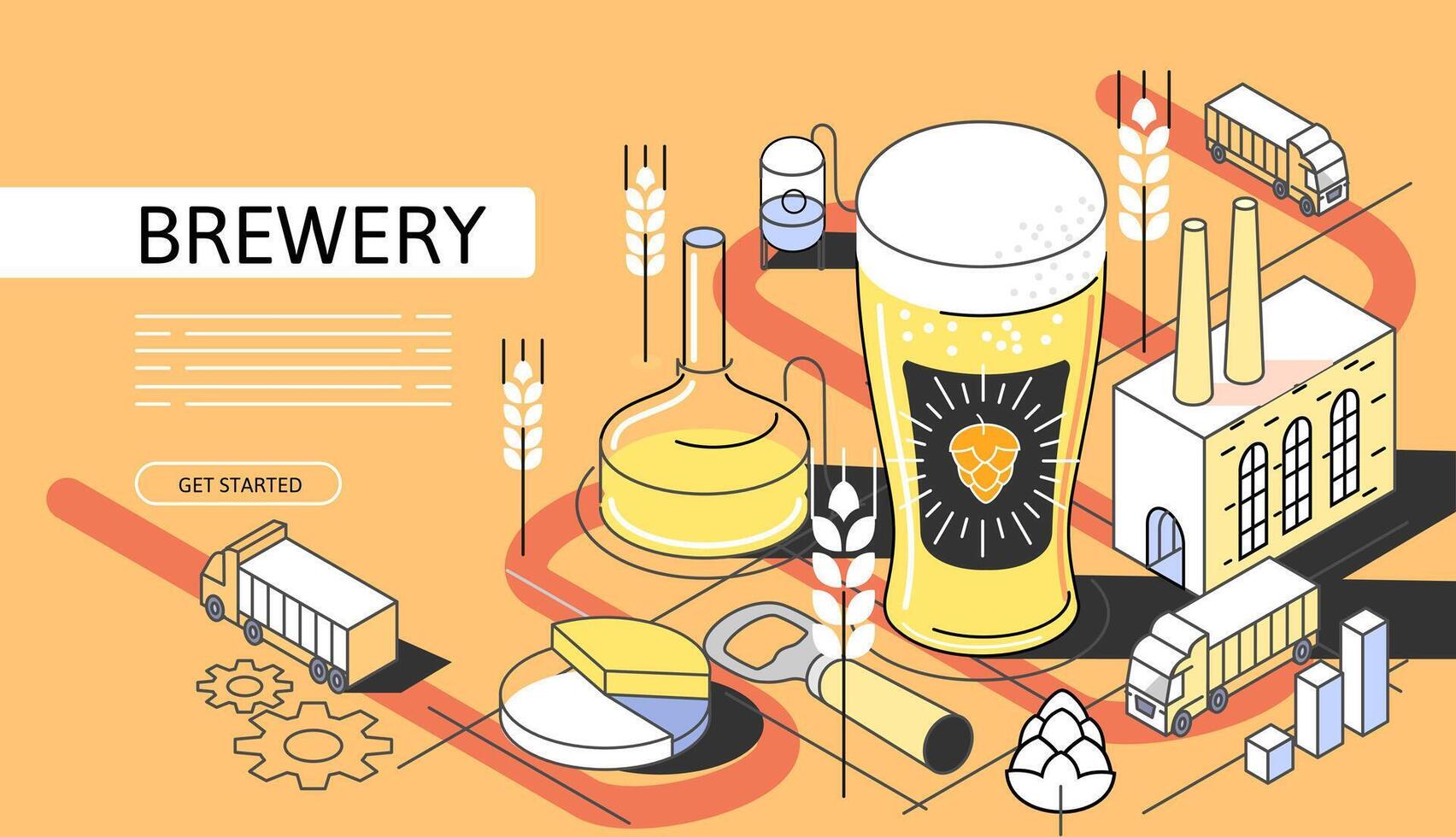 Beer factory Isometric Concept. Use for web page, banner, infographics. Flat illustration editable line. Brewery vector