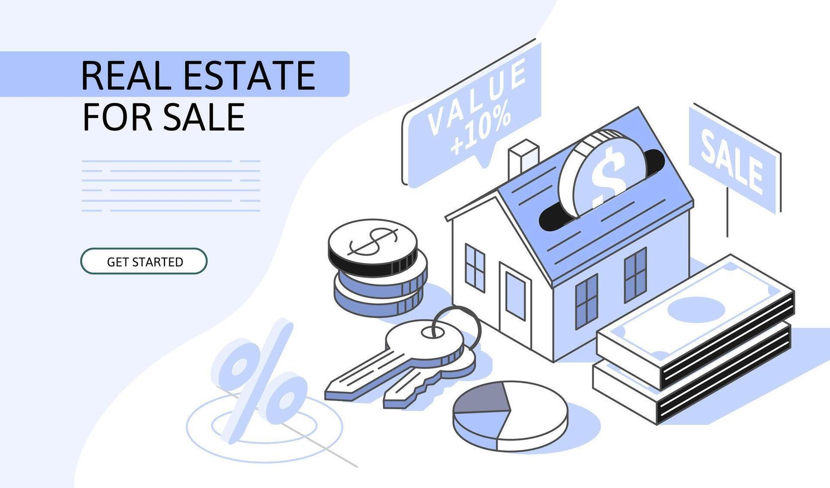 Real estate Isometric Concept. Use for web page, banner, infographics. Flat illustration editable line. vector