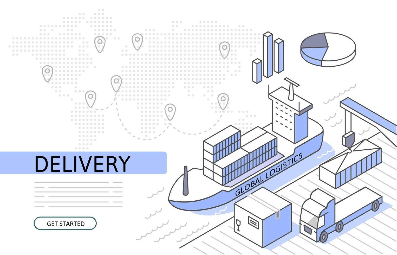 Ship cargo delivery Isometric Concept. Use for web page, banner, infographics. Flat illustration editable line. Business logistic vector
