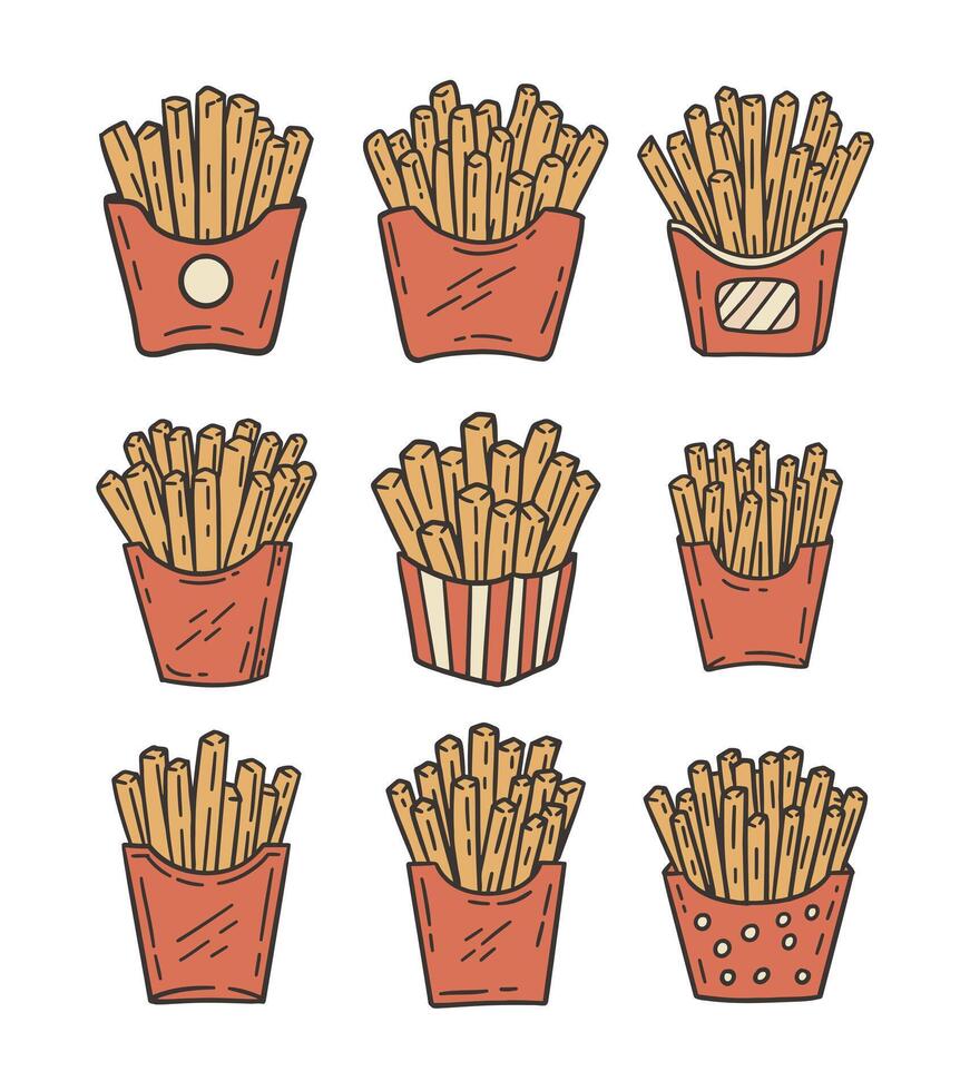 Cute French Fries Cartoon Doodle Style Illustration vector