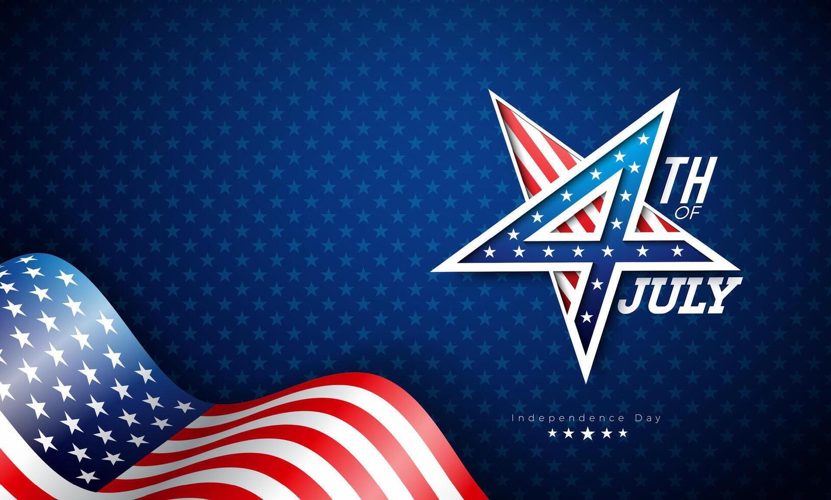 4th of July Independence Day of the USA Illustration with American Flag Pattern Star Symbol Typography on Blue Background. Fourth of July National Celebration Design for Banner, Greeting Card vector