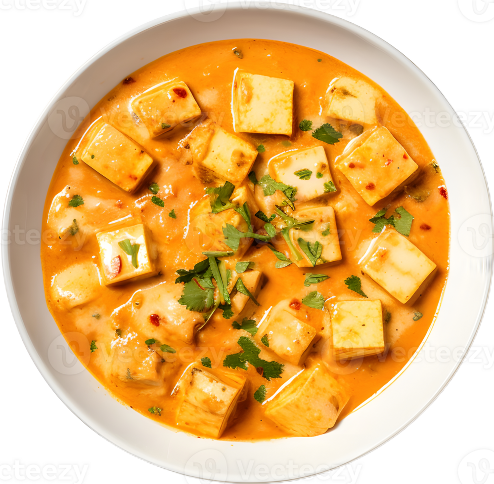 tofu curry in a bowl with a spoon on a transparent background png