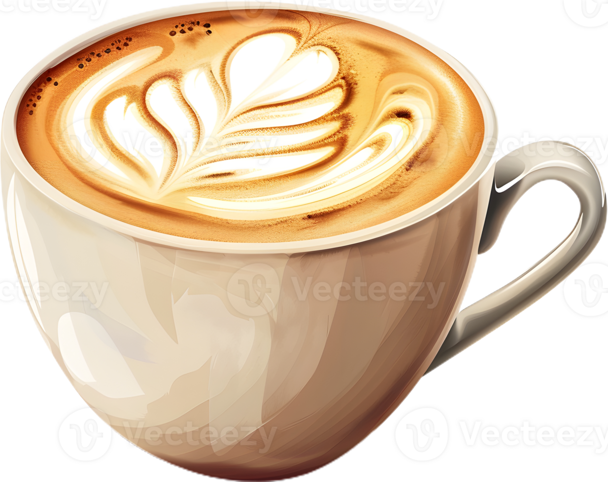 coffee cup with latte art on transparent background png