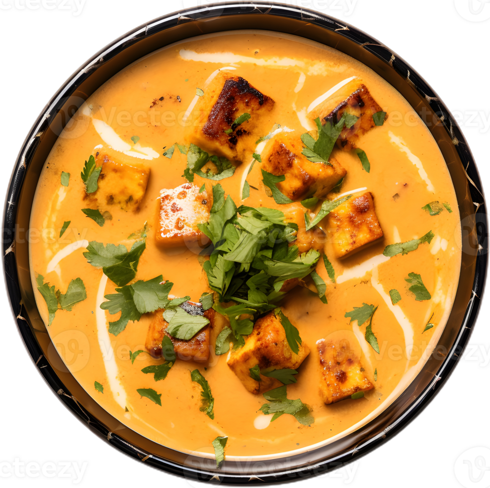 tofu curry in a bowl with cilantro on a transparent background png