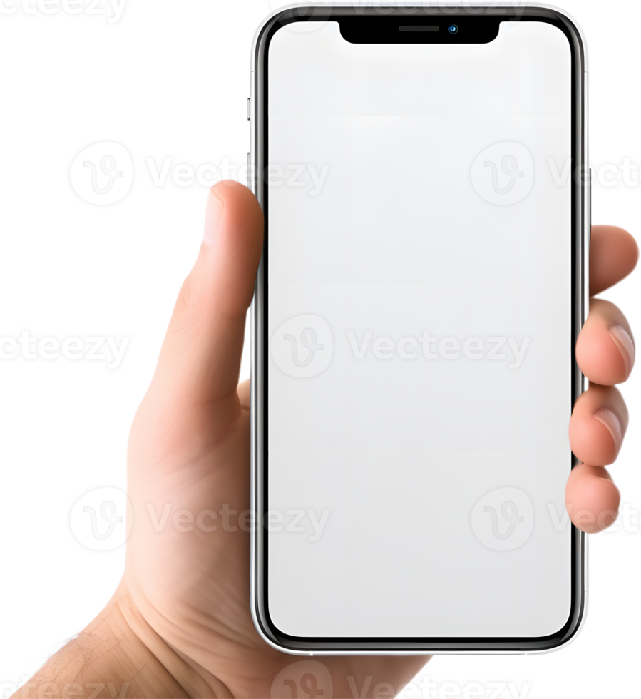 hand holding an phone on transparent background png