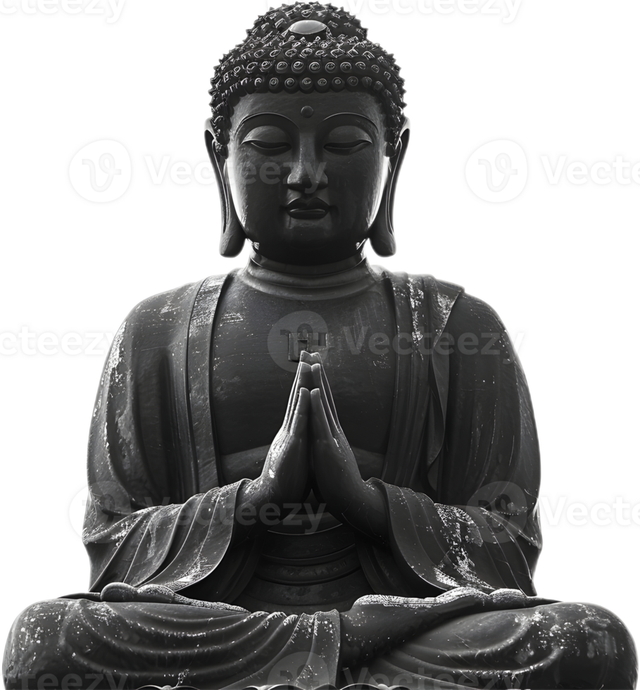 a statue of a buddha praying on a transparent background png