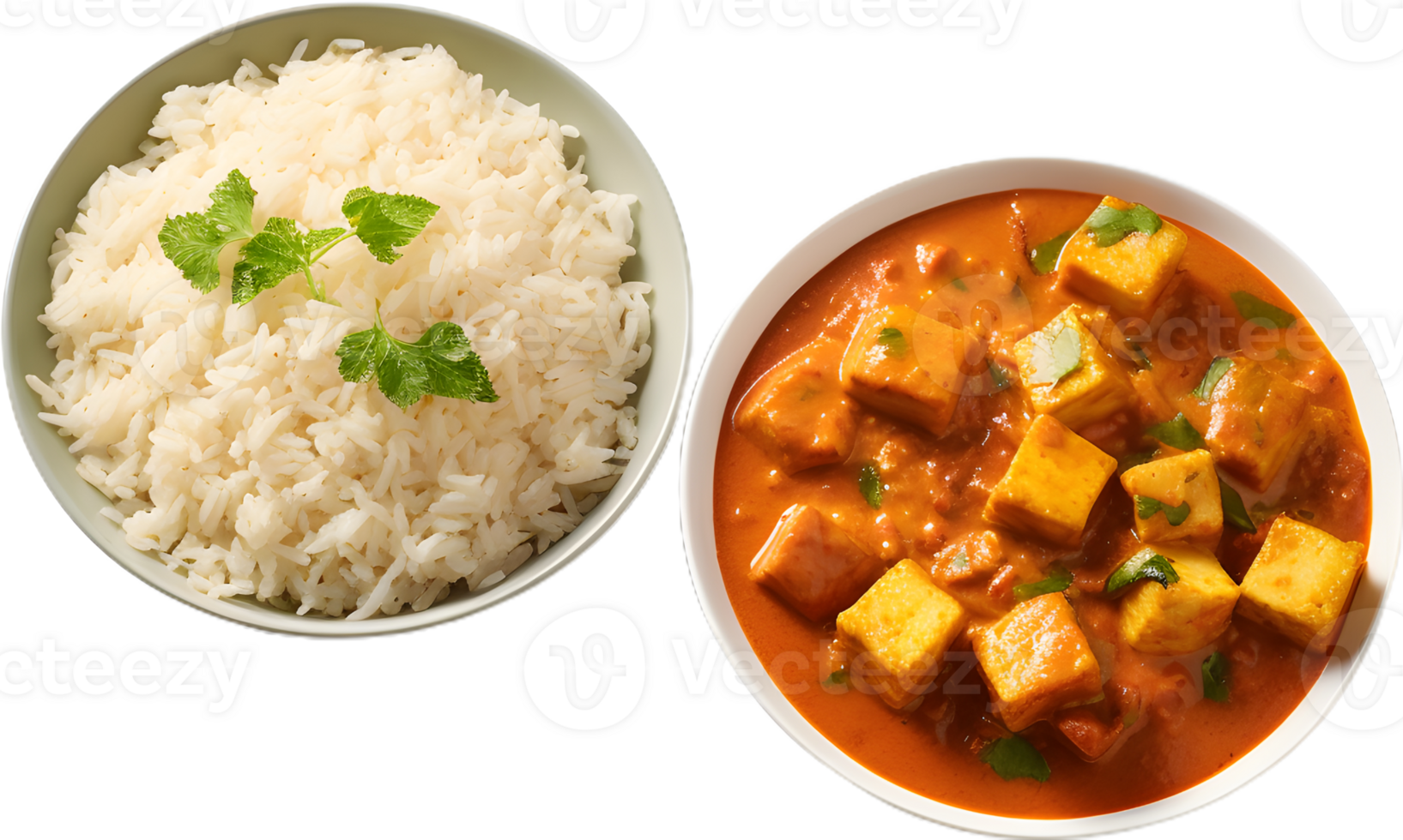 two bowl of food with rice and curry png
