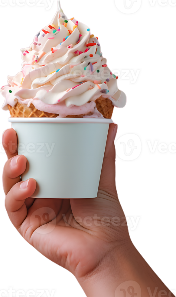 hand holding cupcake with whipped cream png