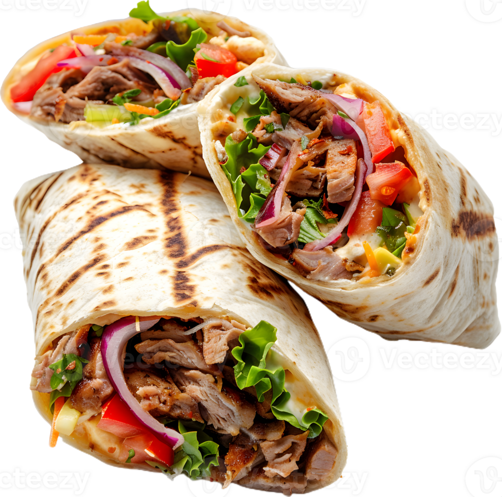 burrito with meat and vegetables on a transparent background png