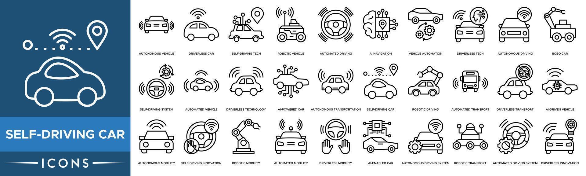 Self Driving Car icon. Autonomous Vehicle, Driverless Car, Self Driving Tech, Robotic Vehicle, Automated Driving, AI Navigation and Vehicle Automation vector