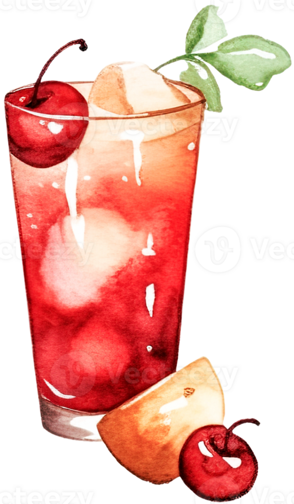 Watercolor summer cocktail, Hand drawn watercolor png