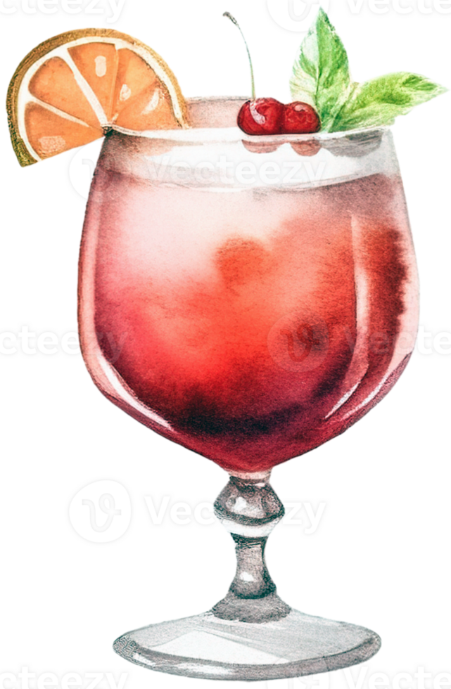 Watercolor summer cocktail, Hand drawn watercolor png