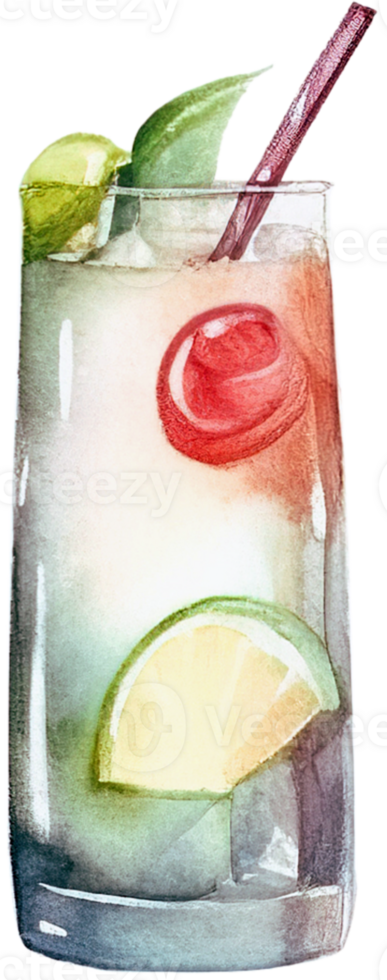 Watercolor summer cocktail, Hand drawn watercolor png