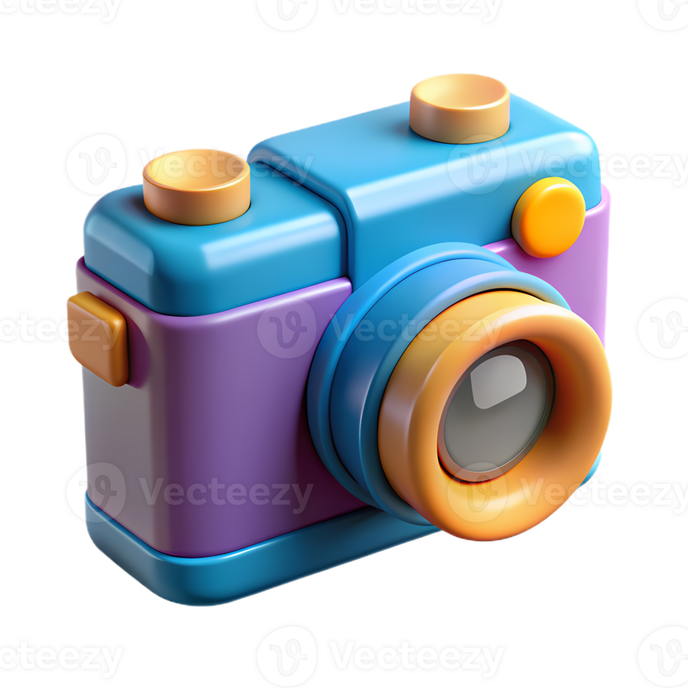 3d colorful camera illustration for creative projects, marketing, and branding. Perfect for websites, blogs, and social media. Vibrant design with modern aesthetic. png