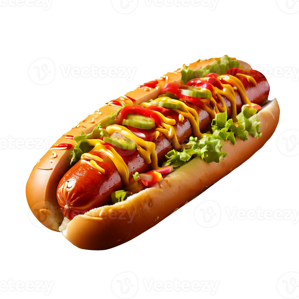 Quick snack in form of soft hot dog buns with sausage and mustard png