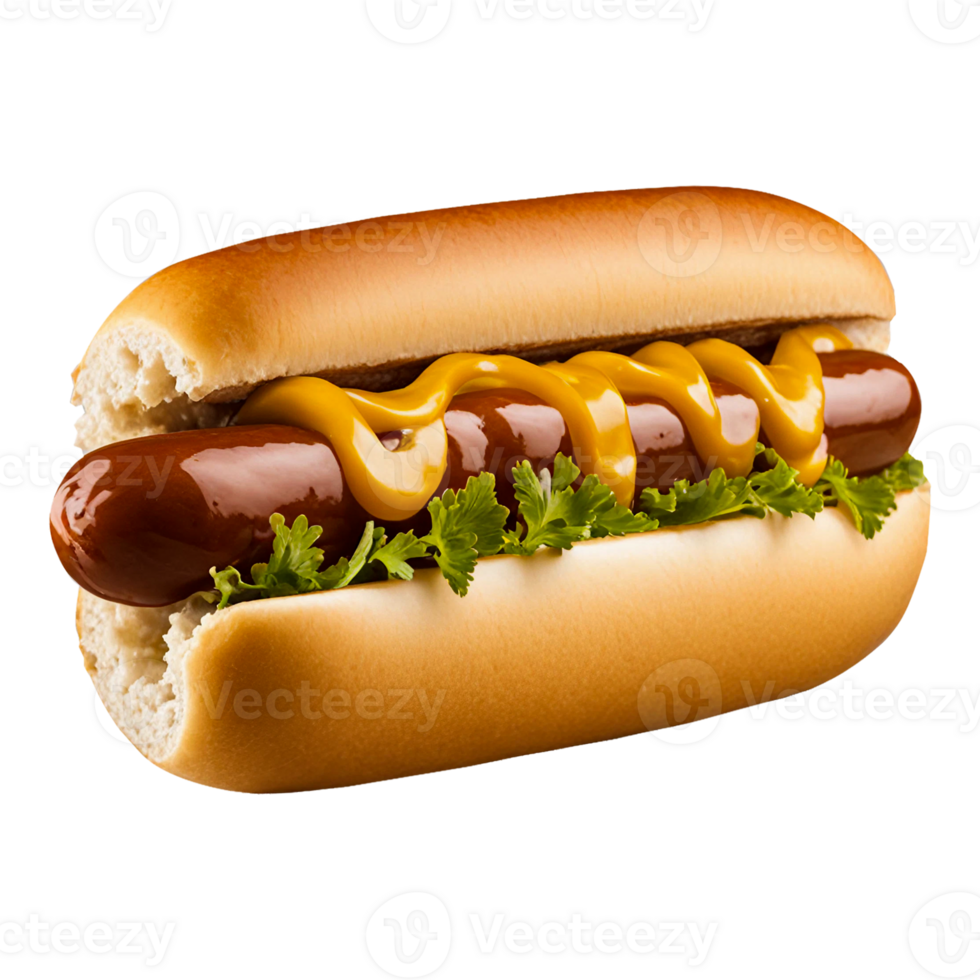 Quick snack in form of soft hot dog buns with sausage and mustard png