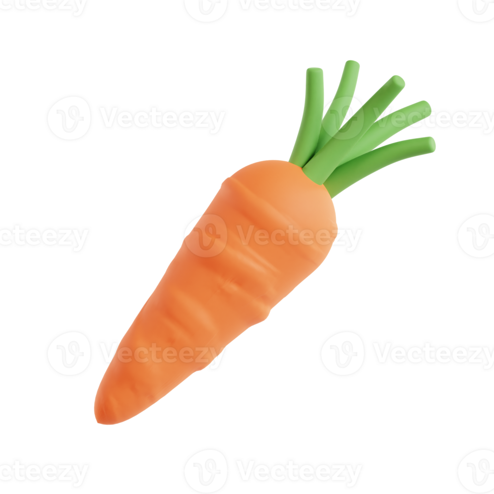 A Carrot With Green Leaves 3d Render Illustration png