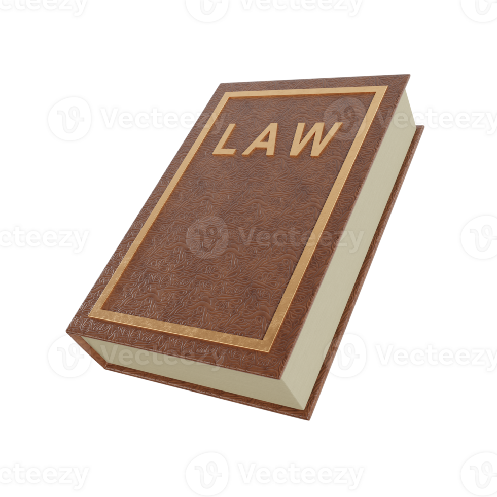 A brown book with the word law on it 3d render illustration png