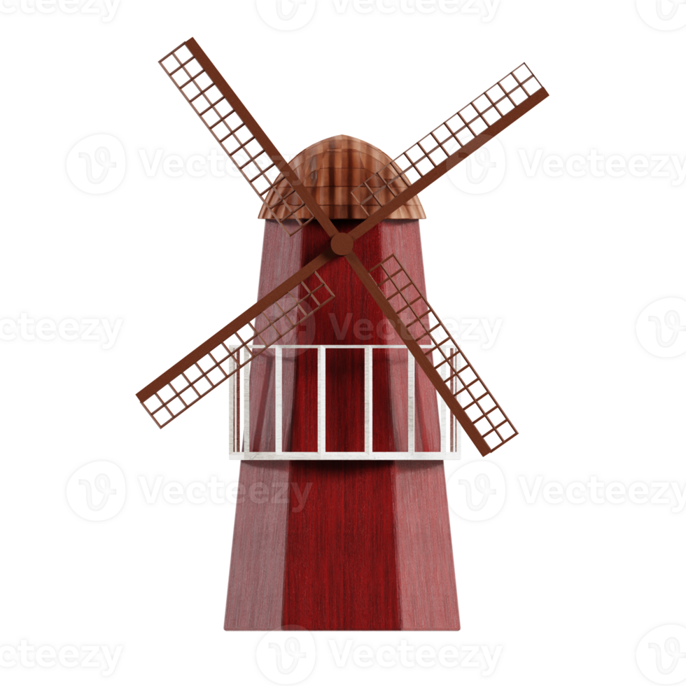 A red farm windmill 3d render illustration png
