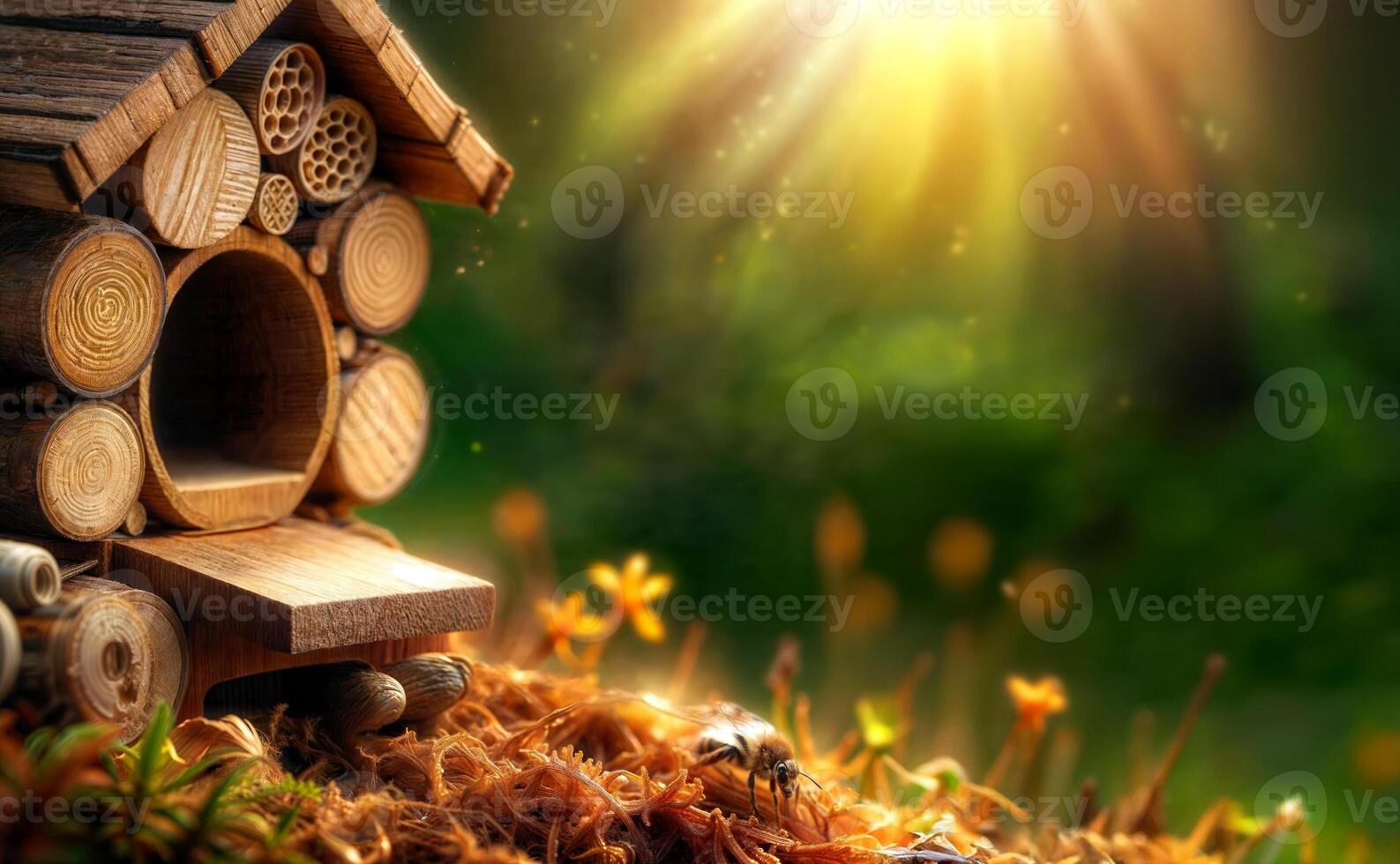 The wooden miracle created by skillful human hands has become a desirable refuge for bees, where they find ideal conditions for reproduction. Free space for copying photo