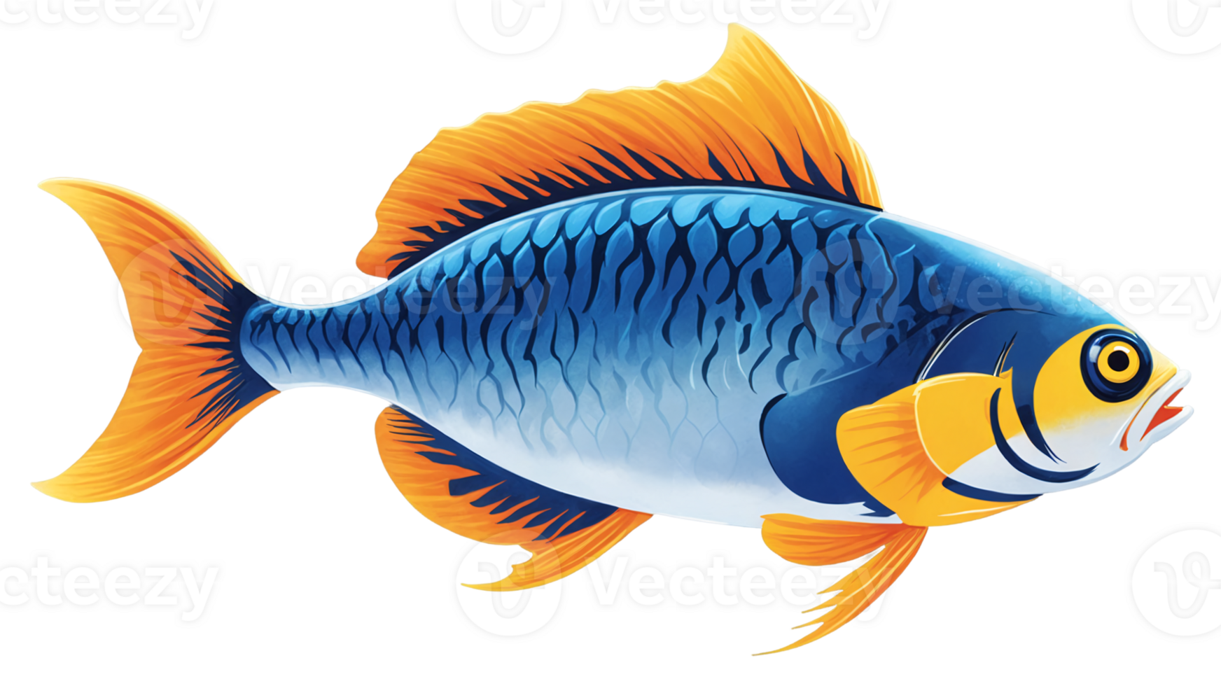 Vibrant Blue and Orange Fish Illustration png