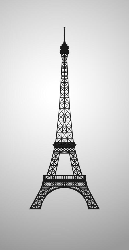 Eiffel tower digital image. Realistic silhouette. Symbol of Paris city. Isolated design. Black and white style vector
