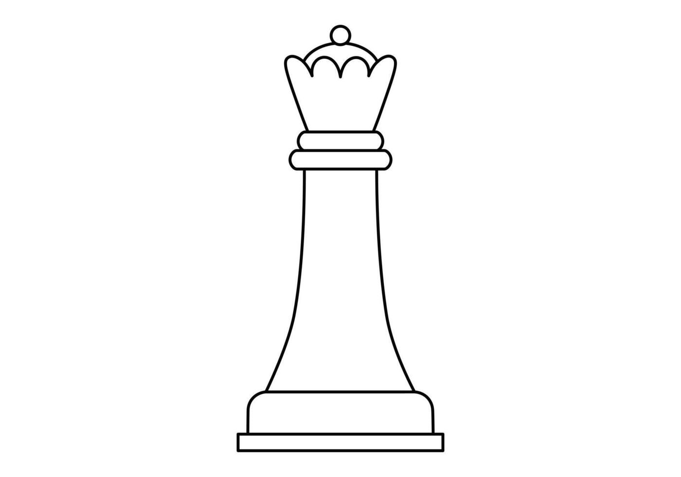 Hand drawn cute outline illustration of queen. Flat chess figure in line art doodle. High ambitions. Strategy or intelligence icon. Success in competition. Tactic thinking. Board game. Isolated vector