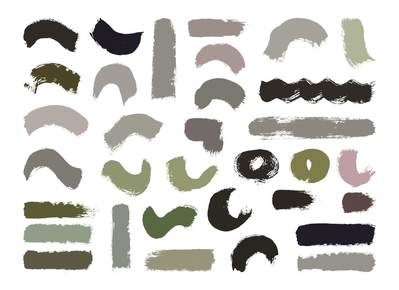 Abstract painting brushes design set. Curve, circle, wavy, and straight lines brush stroke bundle. vector