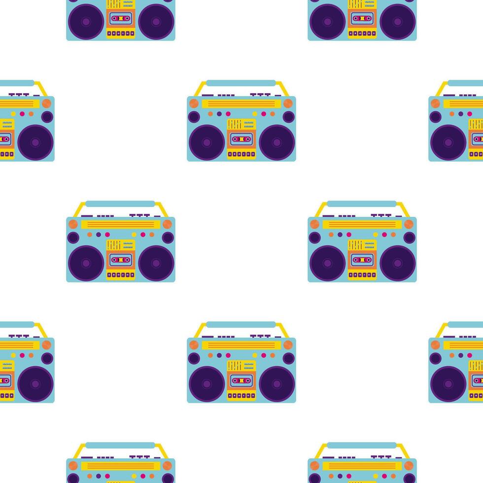 Aesthetics of the 90s, Seamless pattern with Retro magnet for cassettes. 2000s Elements. Modern flat style vector
