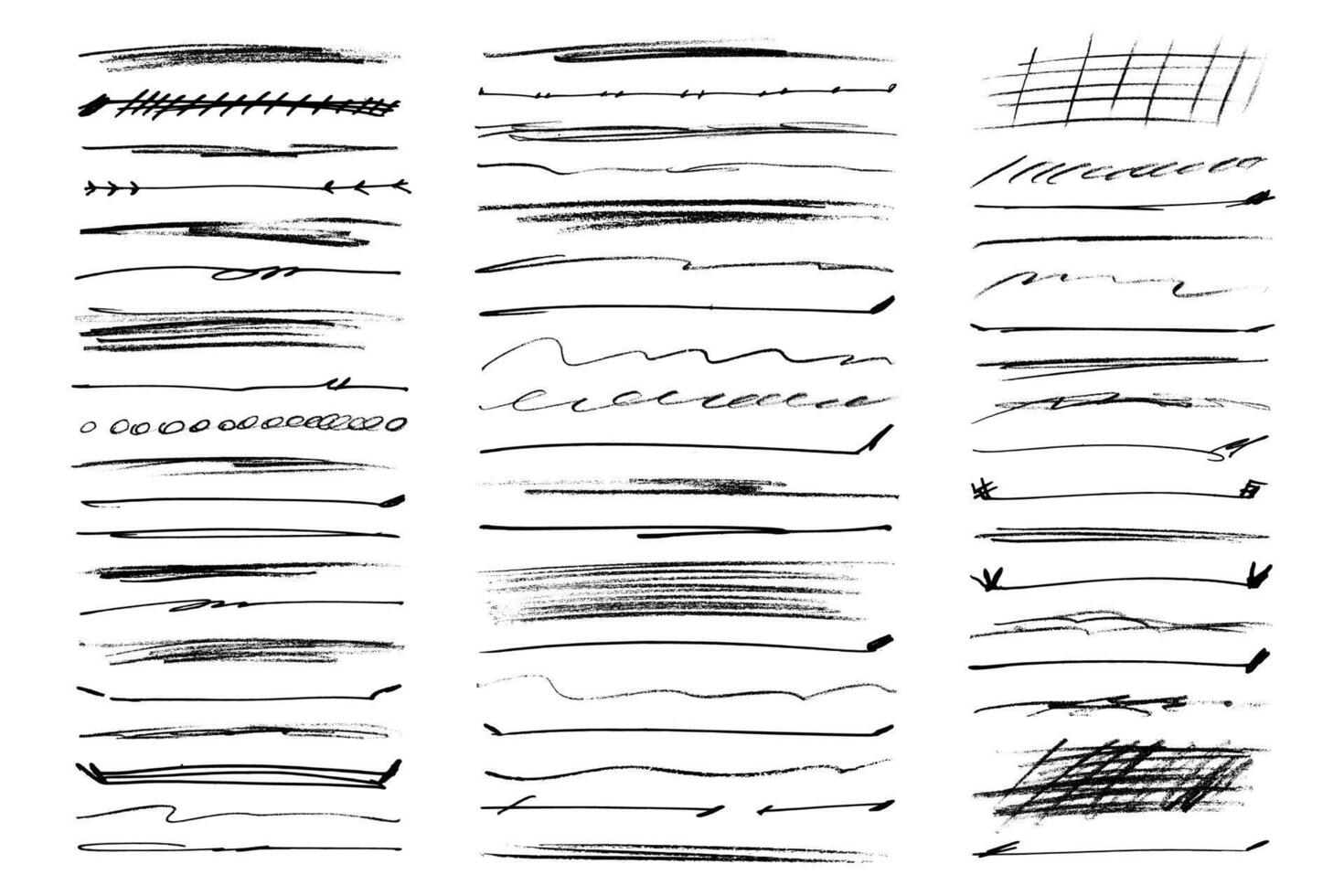 Crayon and pen lines for underlining and highlight. Black pencil and crayon stroke collection. vector