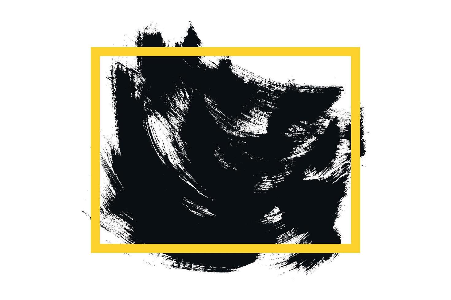 Grunge black paint stoke banner. Black ink stain with yellow frame on a white background vector