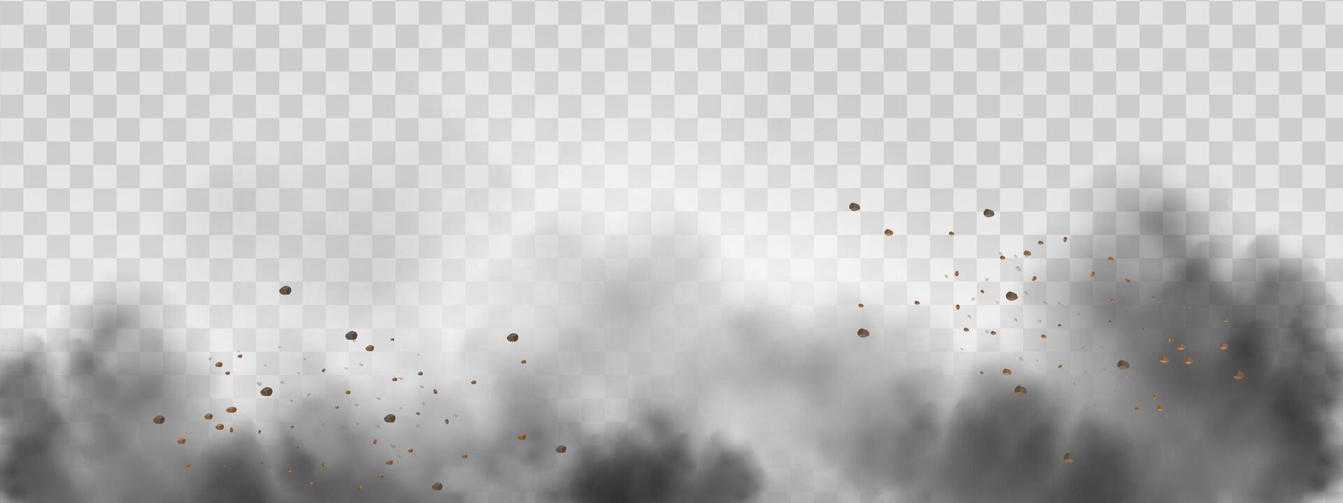 background of a sand explosion with dirt and cloud smoke. Brown sandstorm splash and dirty ground with a textured wind effect.Yellow flying particles and stone. vector