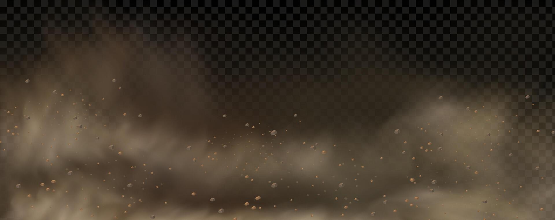background of a sand explosion with dirt and cloud smoke. Brown sandstorm splash and dirty ground with a textured wind effect.Yellow flying particles and stone. vector