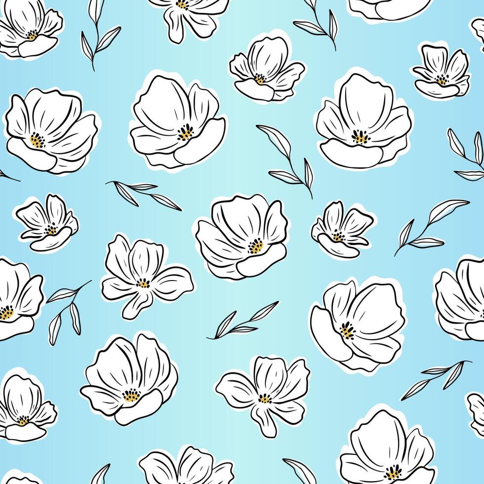 Delicate flowers seamless pattern. Light blue pattern vector