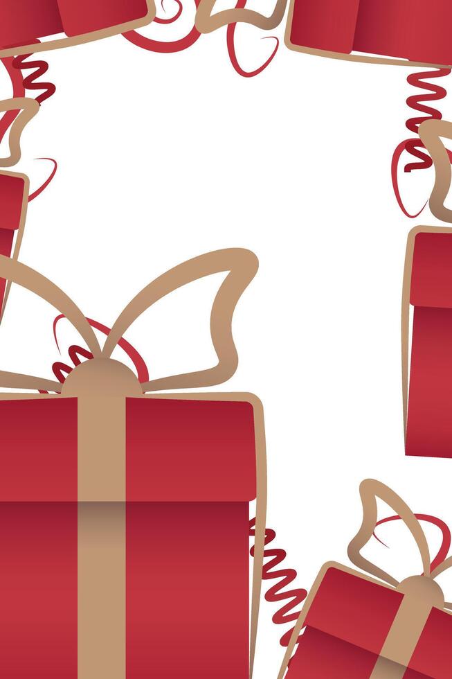 Valentine gift red gift box border. Frame of Red surprize box package with ribbon vector