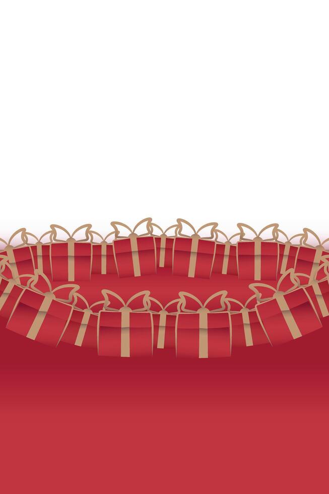 Valentine gift red gift box border. Frame of Red surprize box package with ribbon vector