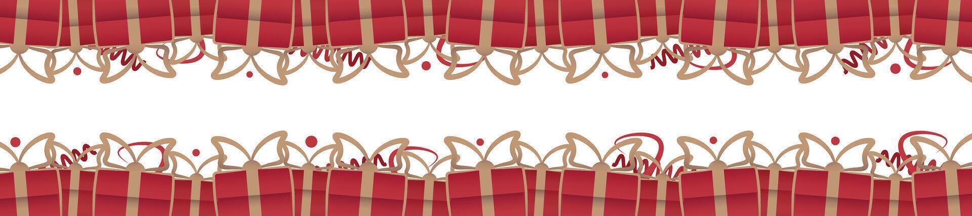 Valentine gift red gift box border. Frame of Red surprize box package with ribbon vector