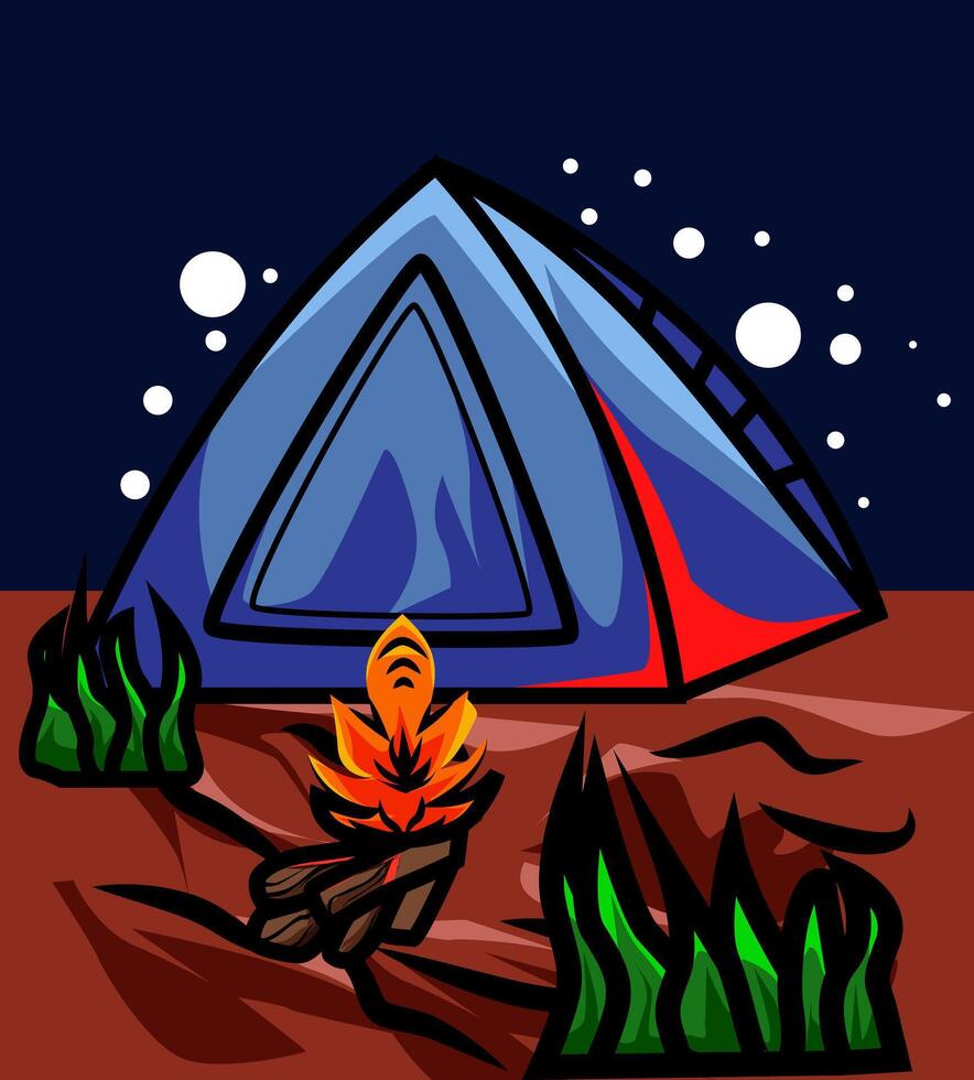 Camping fire at night vector