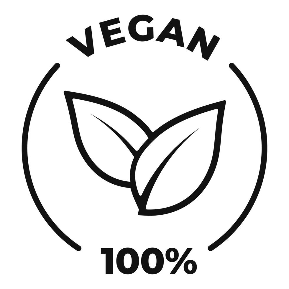 Vegan 100 icon. Vegan certified label. Ecological illustration for product packaging logo, sign, symbol or emblem. vector
